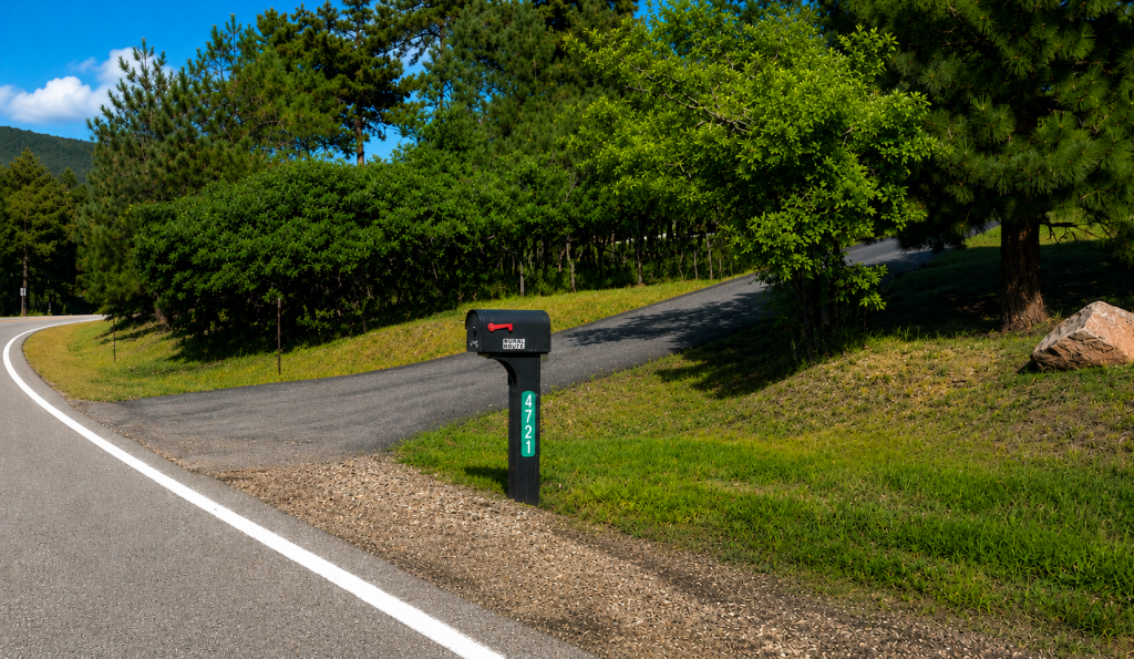 Sunny rural roadside with mailbox